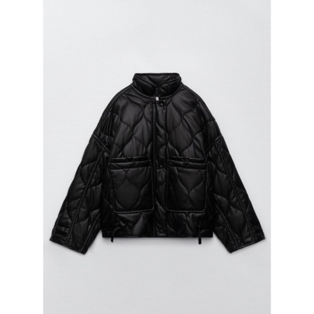 Zara Quilted Padded Faux Leather Jacket